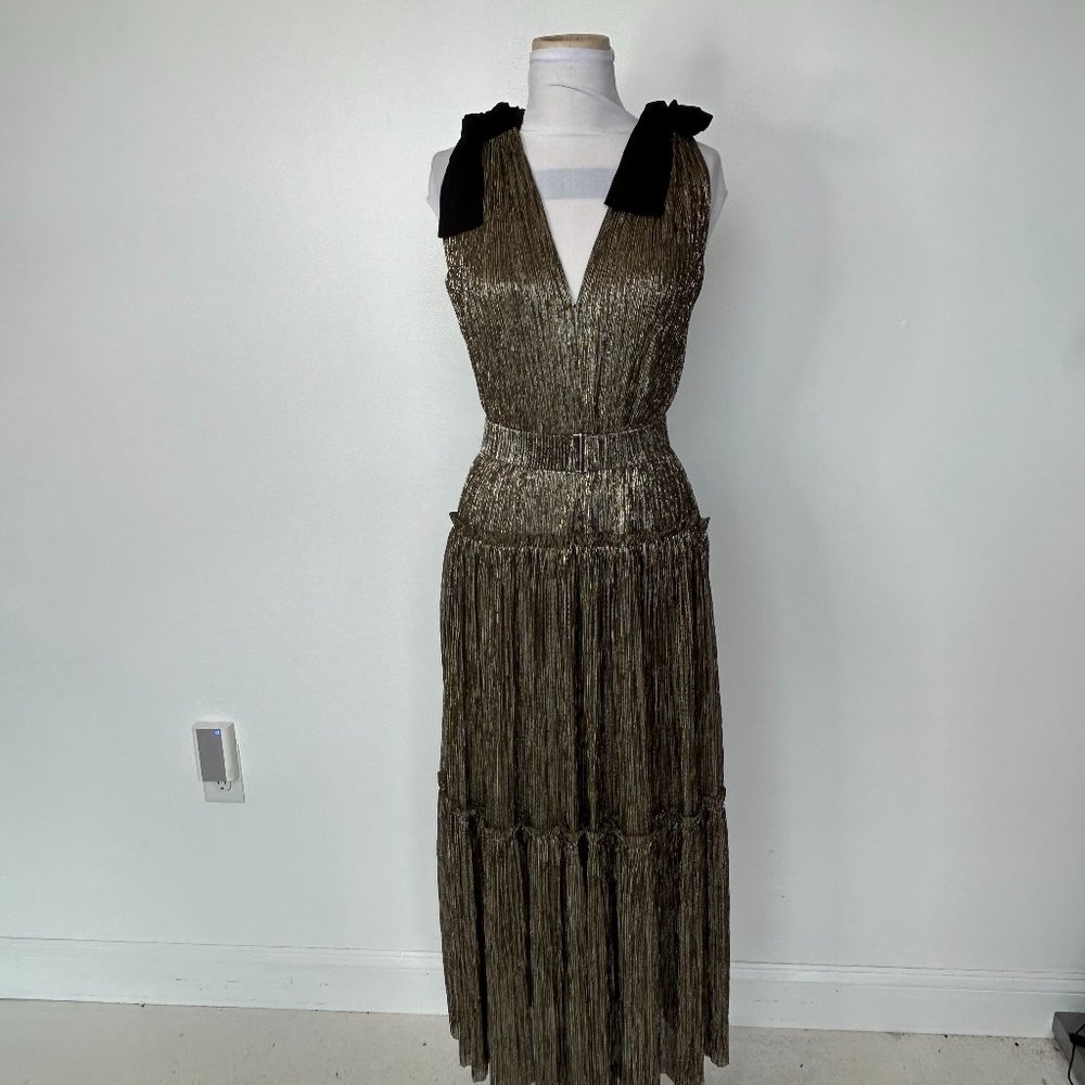 Sabina Musayev Ray Bow Pleated Maxi Dress in Gold in Size 4